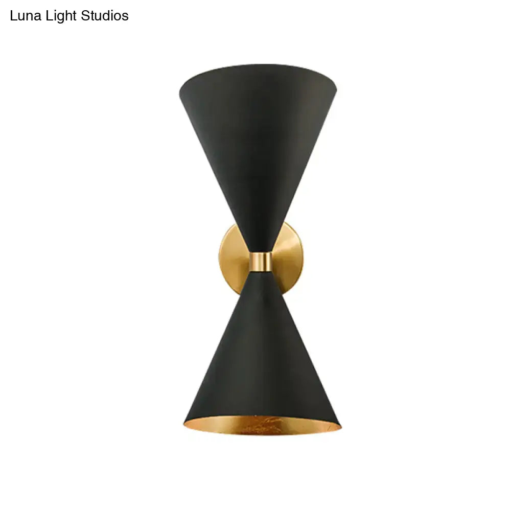 Minimalist black & gold wall lamp with double cone-shaped shades bedroom
