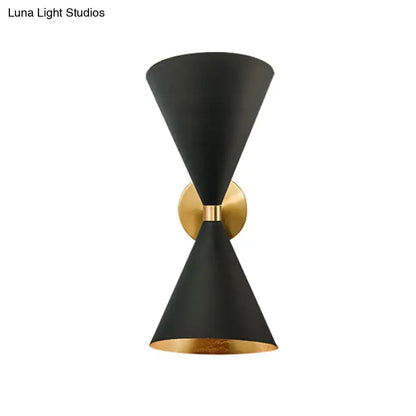 Minimalist black & gold wall lamp with double cone-shaped shades bedroom