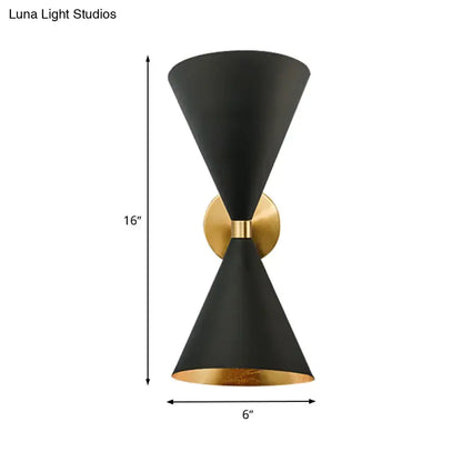 Minimalist black & gold wall lamp with double cone-shaped shades bedroom