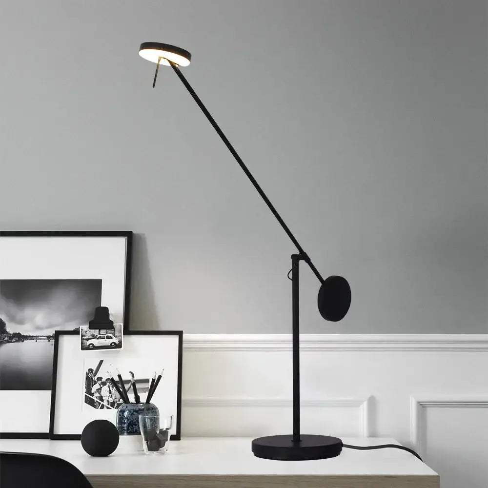 Minimalist black industrial swing arm table lamp for bedroom