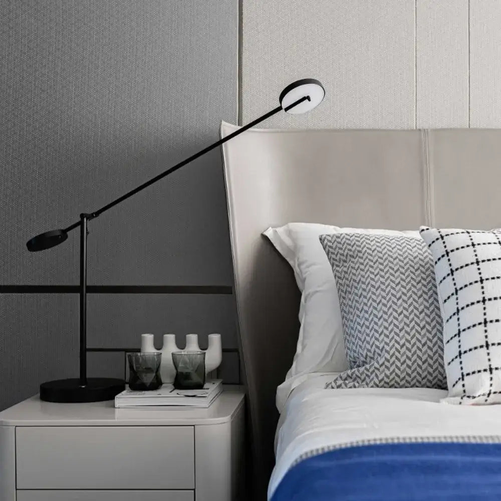 Minimalist black industrial swing arm table lamp for bedroom
