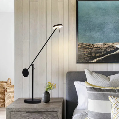 Minimalist black industrial swing arm table lamp for bedroom