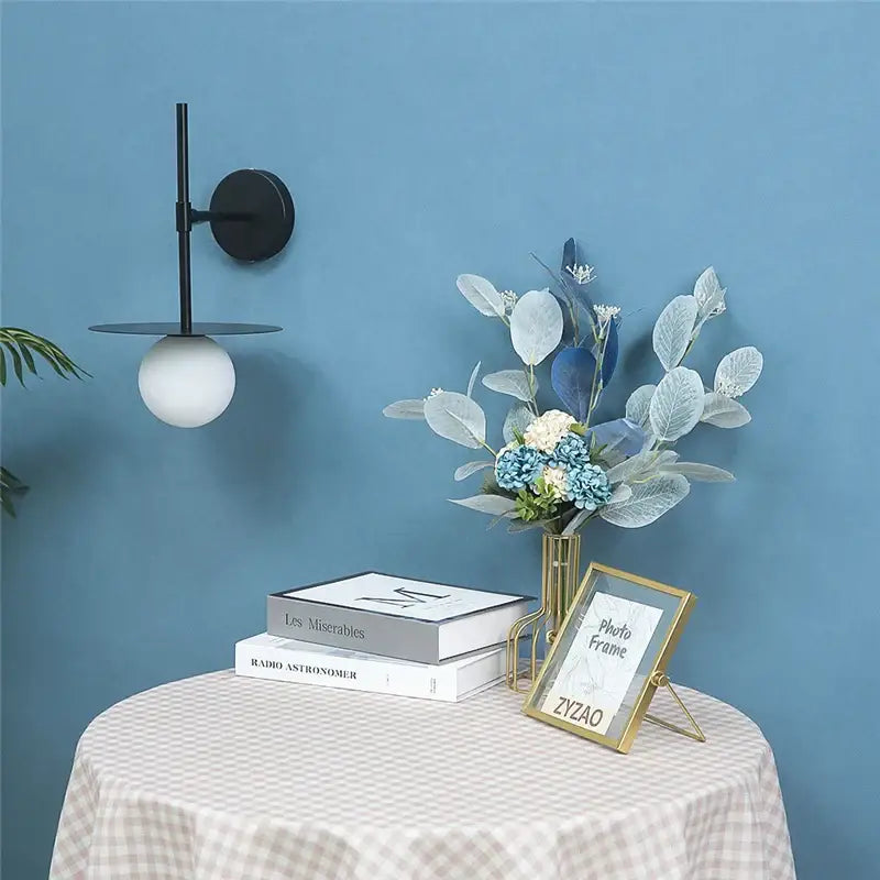 Minimalist black iron glass led wall light for bedroom living room