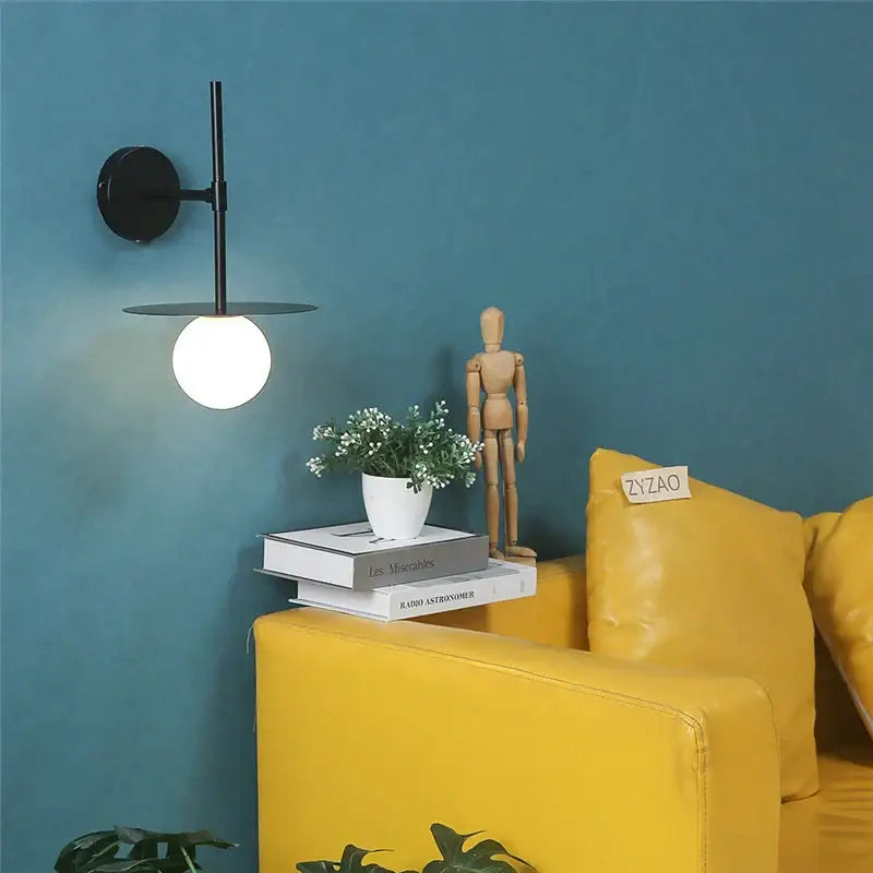 Minimalist black iron glass led wall light for bedroom living room