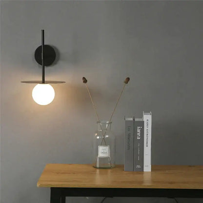 Minimalist black iron glass led wall light for bedroom living room
