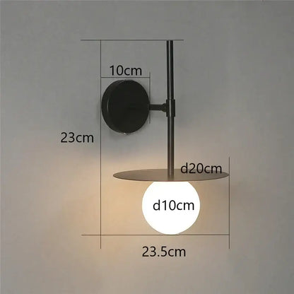Minimalist black iron glass led wall light for bedroom living room