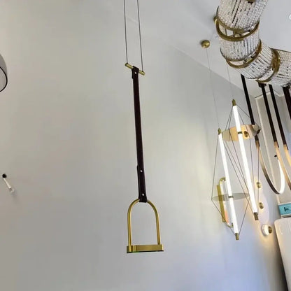 Minimalist black leather belt pendant light living room decor