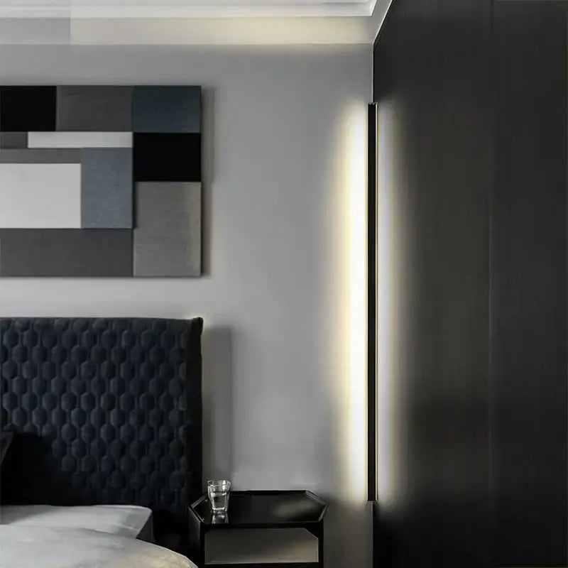Minimalist black linear led wall lamp for bedroom living room
