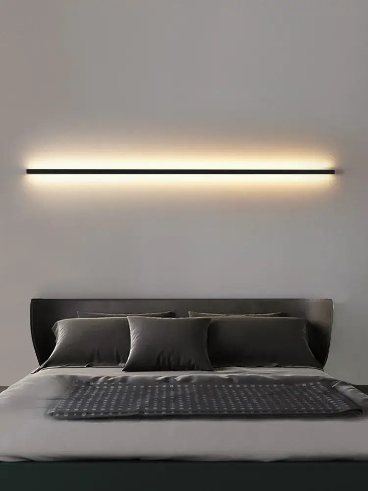 Minimalist black linear led wall lamp for bedroom warm glow