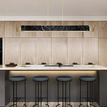 Minimalist black marble rectangular dining room light with gold accents