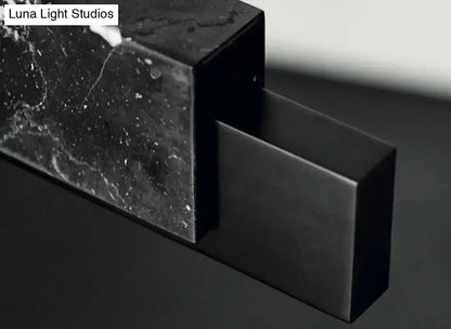 Minimalist black marble rectangular dining room light with gold accents