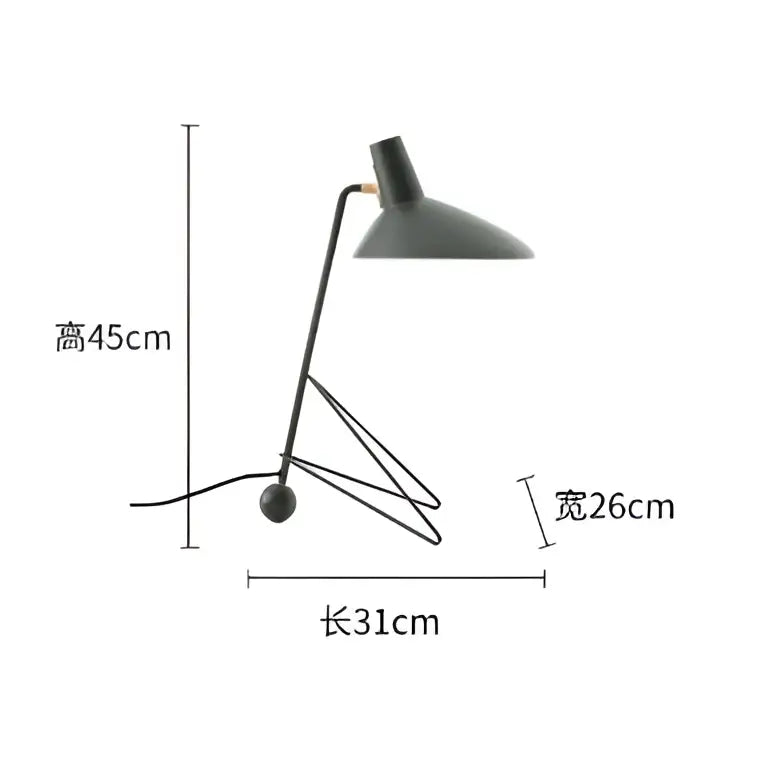 Minimalist black metal tripod desk lamp for bedroom or office