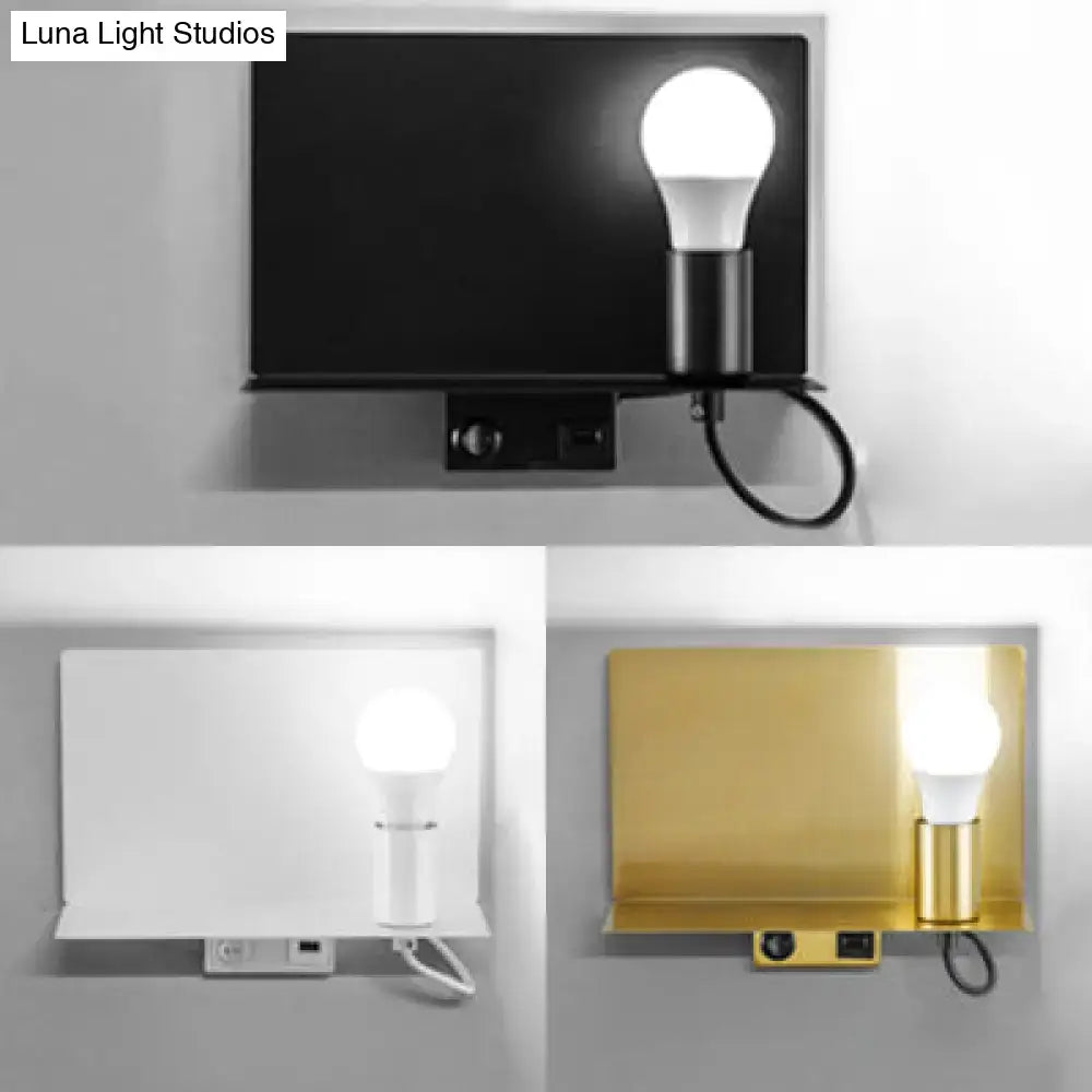Minimalist black metal wall light with supporter – study fixture