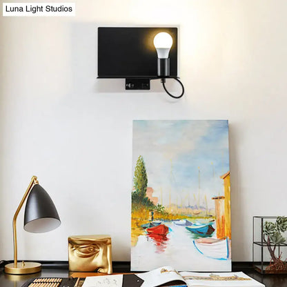 Minimalist black metal wall light with supporter – study fixture