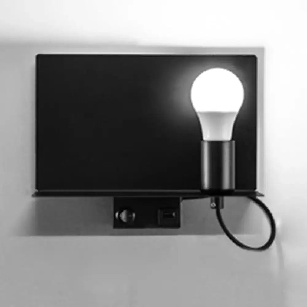 Minimalist black metal wall light with supporter – study fixture