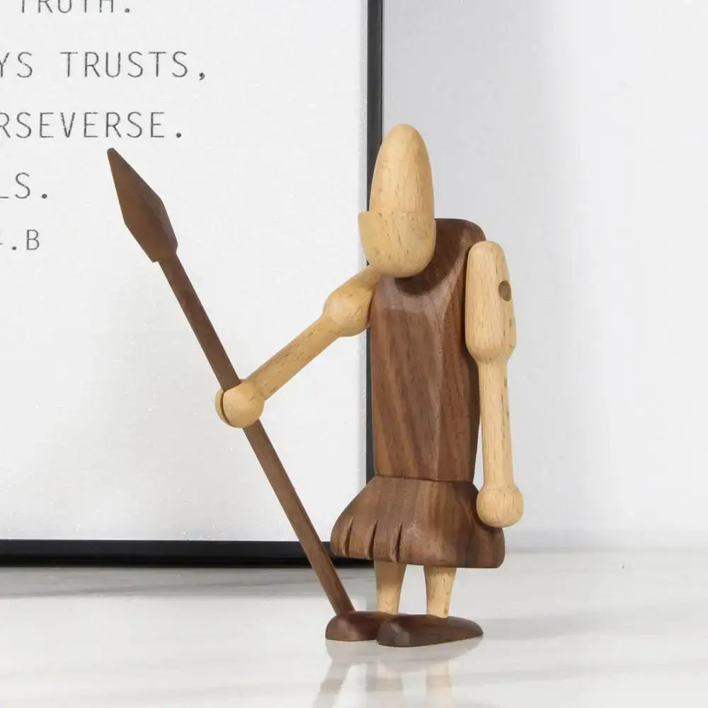 Minimalist black & natural wood carving figurines living room decor