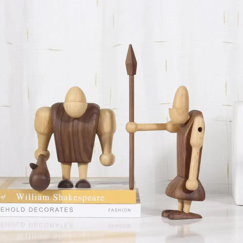 Minimalist black & natural wood carving figurines living room decor