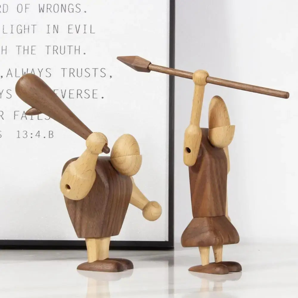 Minimalist black & natural wood carving figurines living room decor