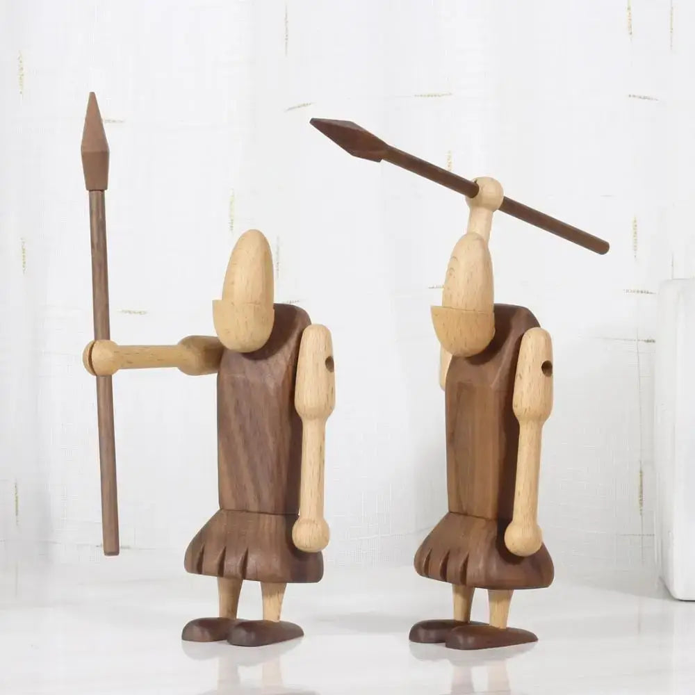 Minimalist black & natural wood carving figurines living room decor