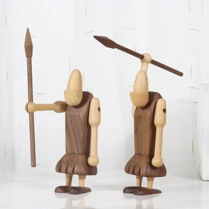 Minimalist black & natural wood carving figurines living room decor