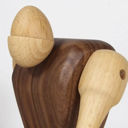 Minimalist black & natural wood carving figurines living room decor