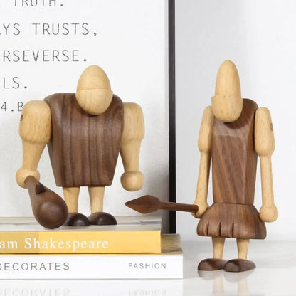 Minimalist black & natural wood carving figurines living room decor
