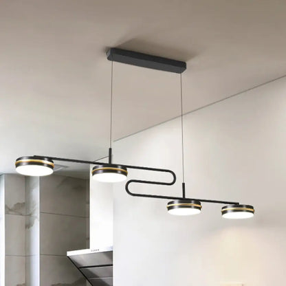 DecorBites™ Minimalist Black Round Pendant Light - 4-Bulb Metallic Chandelier Fixture, Warm/White Lighting