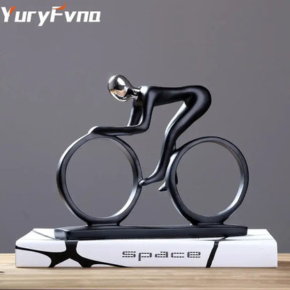 Minimalist black & silver cyclist sculpture figurine living room decor