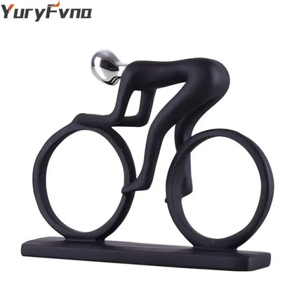 Minimalist black & silver cyclist sculpture figurine living room decor