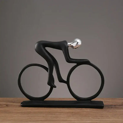 Minimalist black & silver cyclist sculpture figurine living room decor