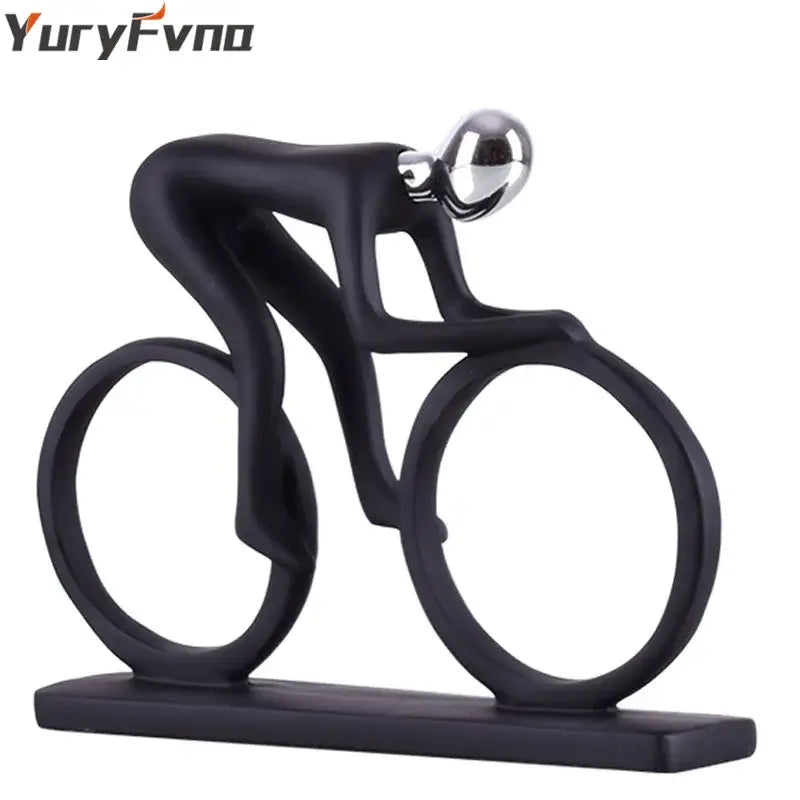 Minimalist black & silver cyclist sculpture figurine living room decor