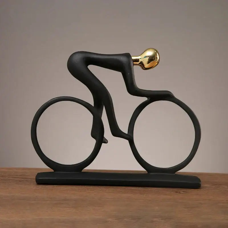 Minimalist black & silver cyclist sculpture figurine living room decor