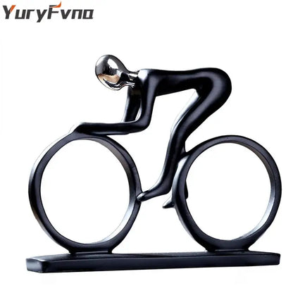 Minimalist black & silver cyclist sculpture figurine living room decor