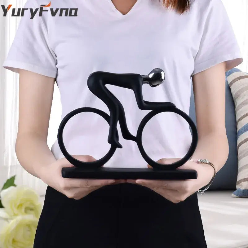 Minimalist black & silver cyclist sculpture figurine living room decor
