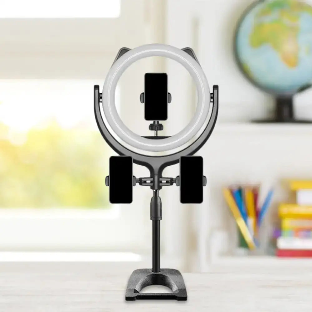 Minimalist black & silver led ring light bedroom phone lamp