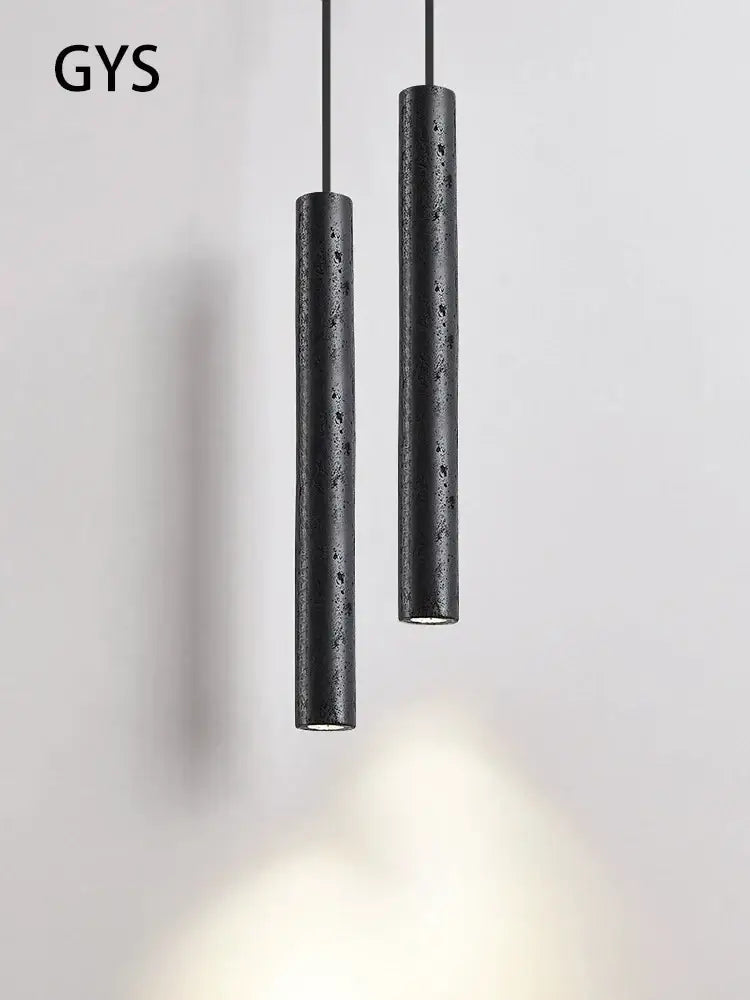 Minimalist black stone tube led pendant light for bedroom lighting
