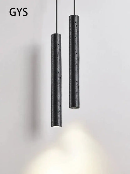 Minimalist black stone tube led pendant light for bedroom lighting
