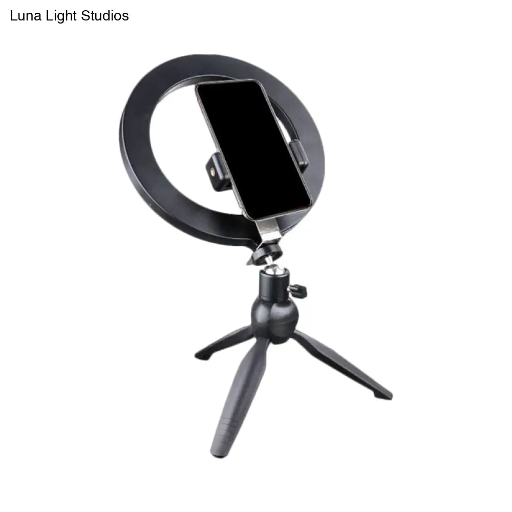 DecorBites™ Minimalist Black Tripod Phone Holder with LED Vanity Light and Fill-in Flash Lighting +