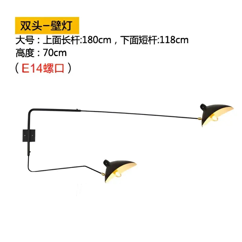 Minimalist black two arm wall lamp bedroom swing arm light
