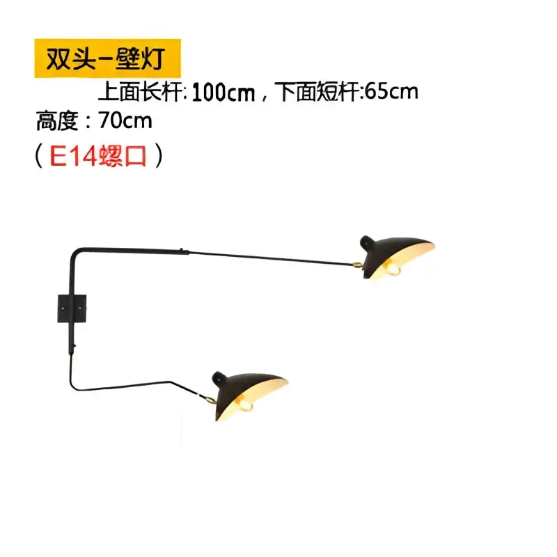 Minimalist black two arm wall lamp bedroom swing arm light