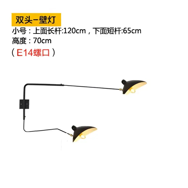 Minimalist black two arm wall lamp bedroom swing arm light