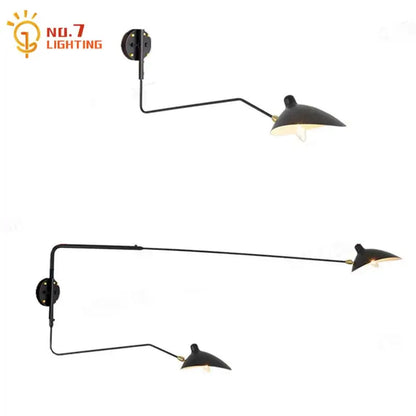 Minimalist black two arm wall lamp bedroom swing arm light