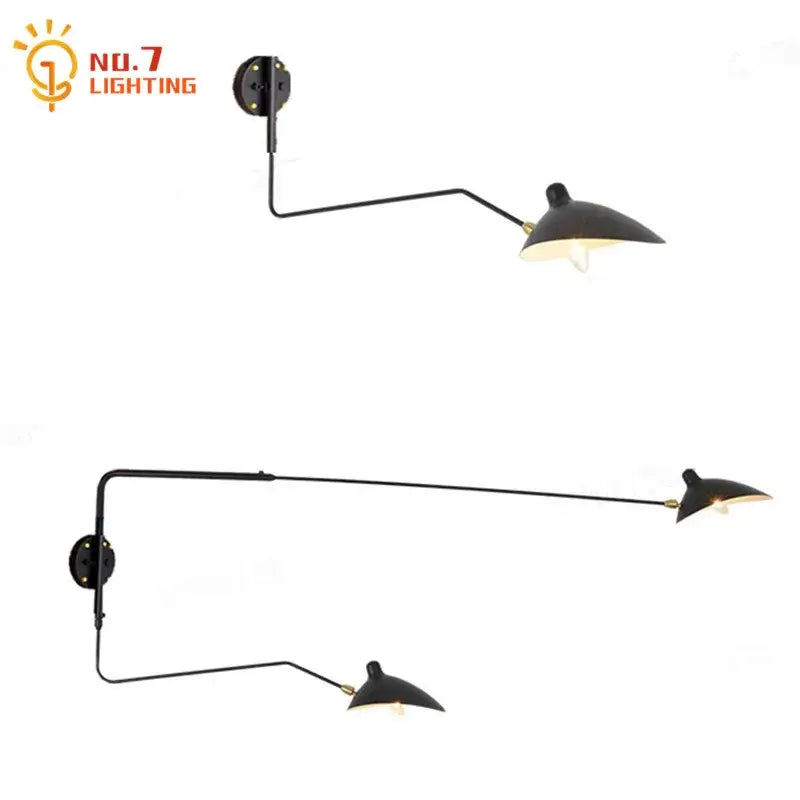 Minimalist black two arm wall lamp bedroom swing arm light