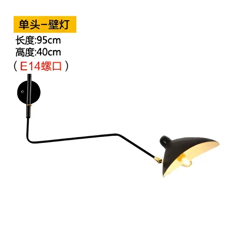 Minimalist black two arm wall lamp bedroom swing arm light