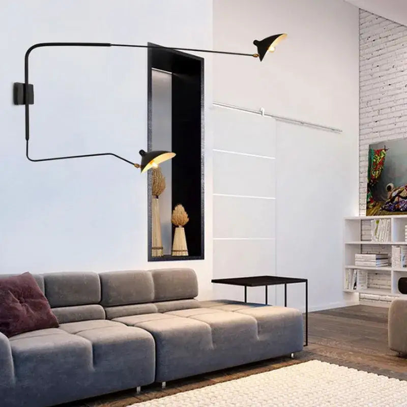 Minimalist black two arm wall lamp bedroom swing arm light