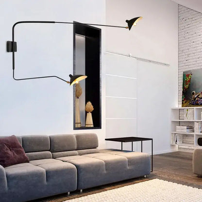 Minimalist black two arm wall lamp bedroom swing arm light