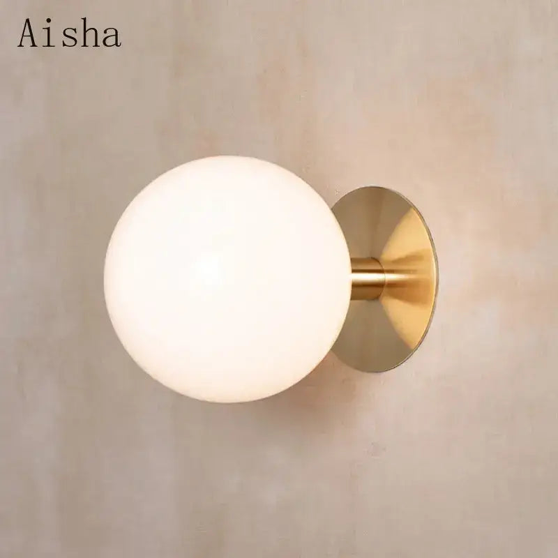 Minimalist black wall lamp with white glass globe bedroom lighting fixture