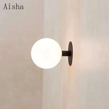 Minimalist black wall lamp with white glass globe bedroom lighting fixture