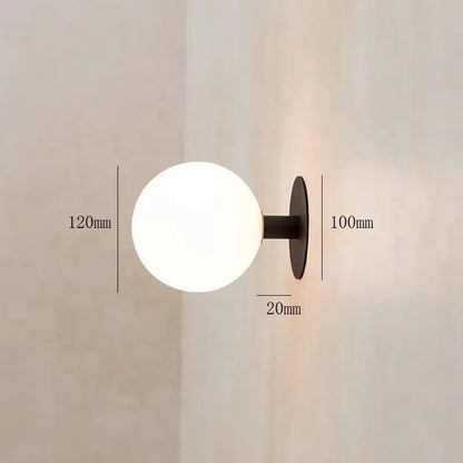 Minimalist black wall lamp with white glass globe bedroom lighting fixture