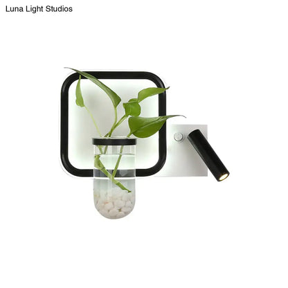 Minimalist black wall mount light with glass plant pot bedroom sconce